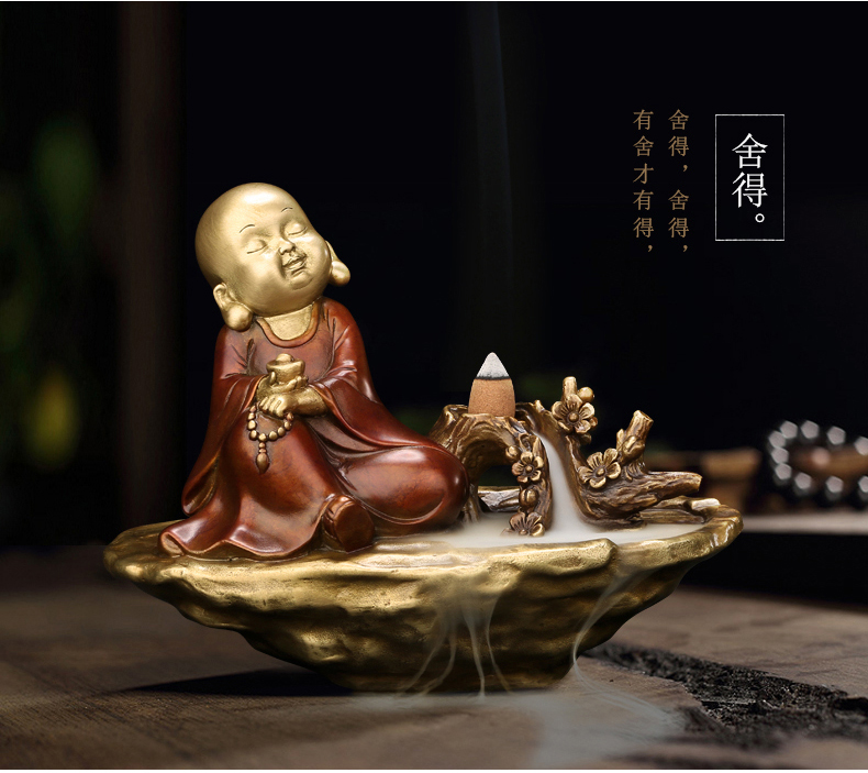 慕洛奇禅意小和尚静思开悟舍得祈福小和尚全铜摆件装饰工艺品店铺开业