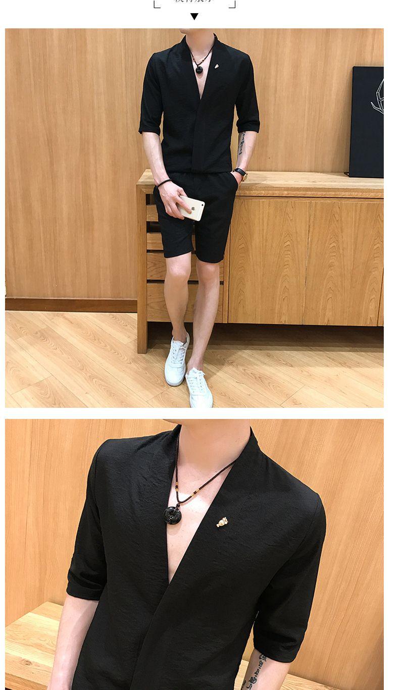 秋季夜场男装潮男套装夜店时尚冰丝短裤潮流帅气男模衣服个性工装两扣