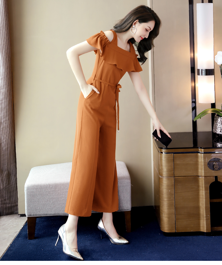 丝柏舍2020夏装女纯色简约时尚露肩九分阔腿高腰连体裤不含配件s92r