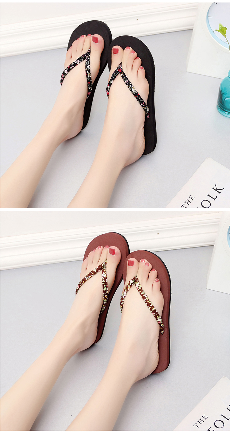 新款简约人字拖女平底碎花防滑夹脚人字拖鞋女学生休闲沙滩鞋凉拖细带