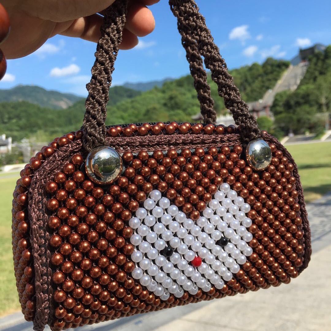 成品包包串珠手工成品手提妈咪包女包手提包单肩斜挎珠子包珍珠包粉