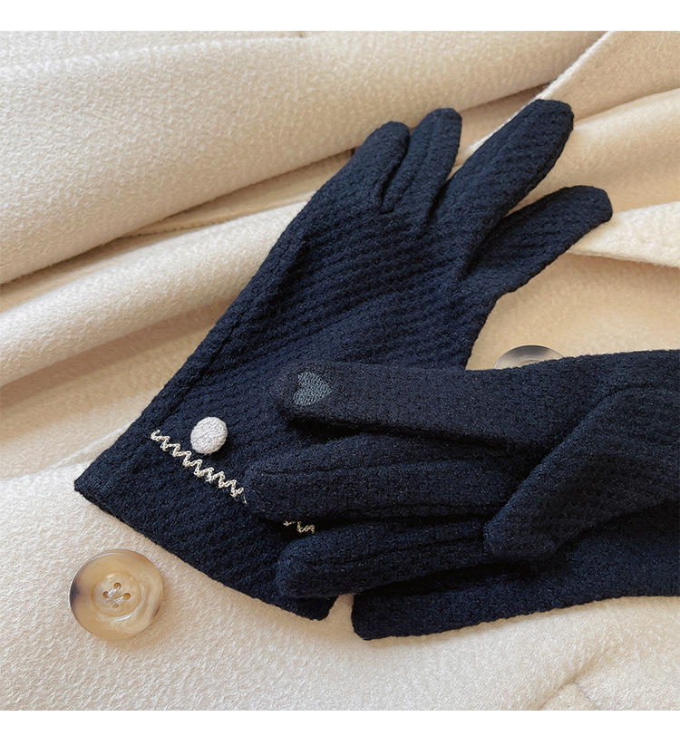 suntek优雅女人味法式粗针织保暖厚手套小花边韩版冬季骑车触屏色冬天