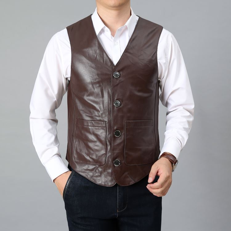 jeep spirit男士马甲 jeep spirit吉普男士商务休闲真皮马甲头层羊皮