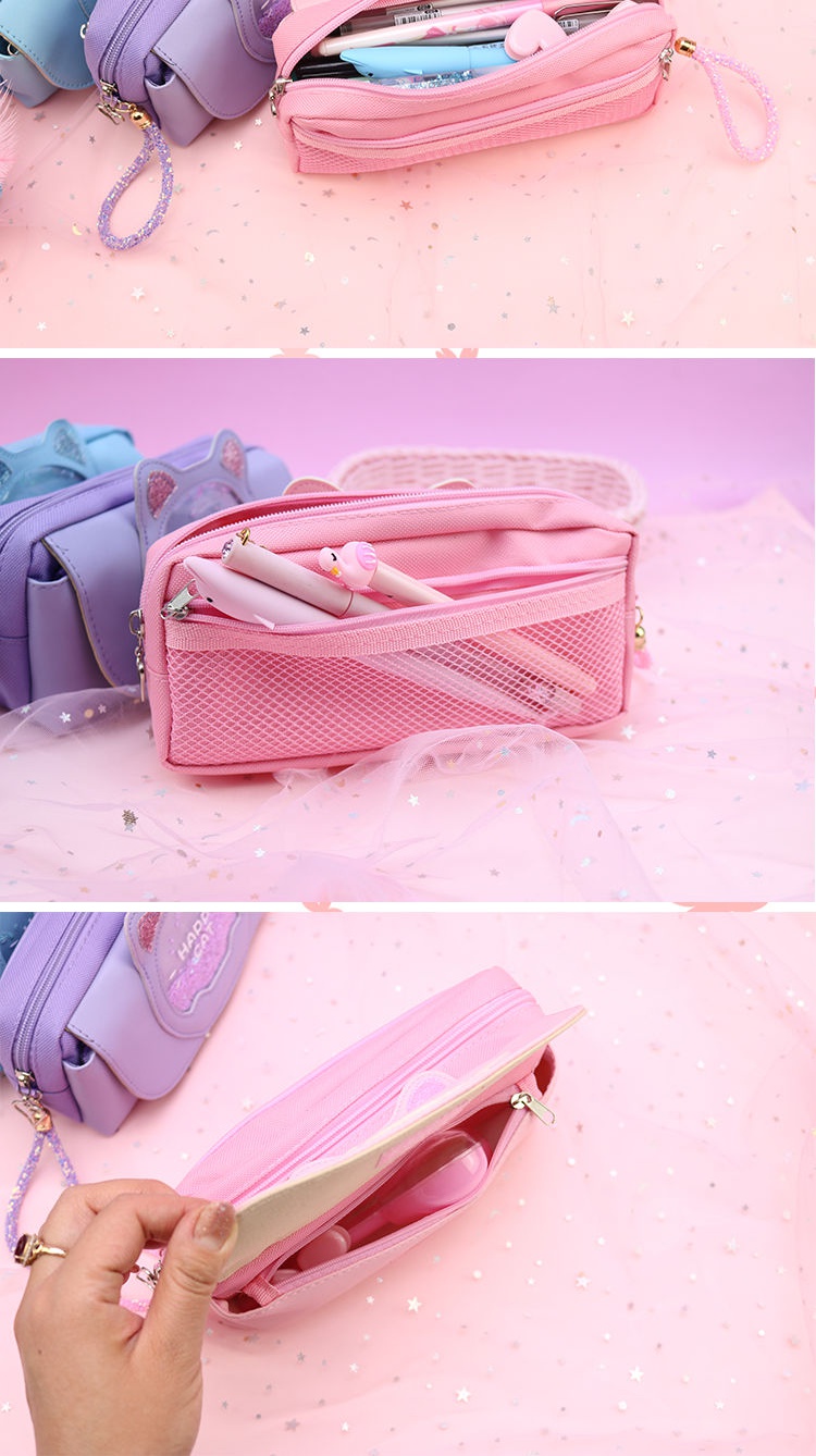 [新品直营]网红流沙笔袋女孩可爱文具盒仙女少女心小学生铅笔盒大容量