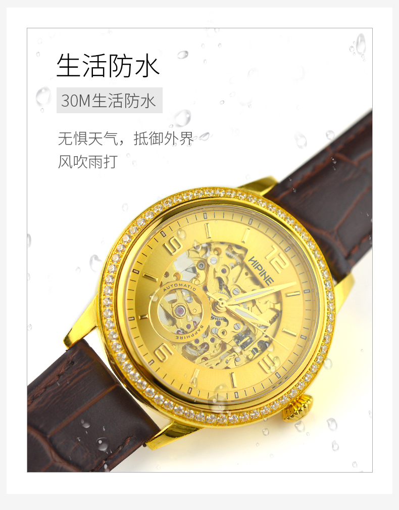 西普尼金表男士全自动机械金表男进口日本机芯生活防水男款高端纯黄金