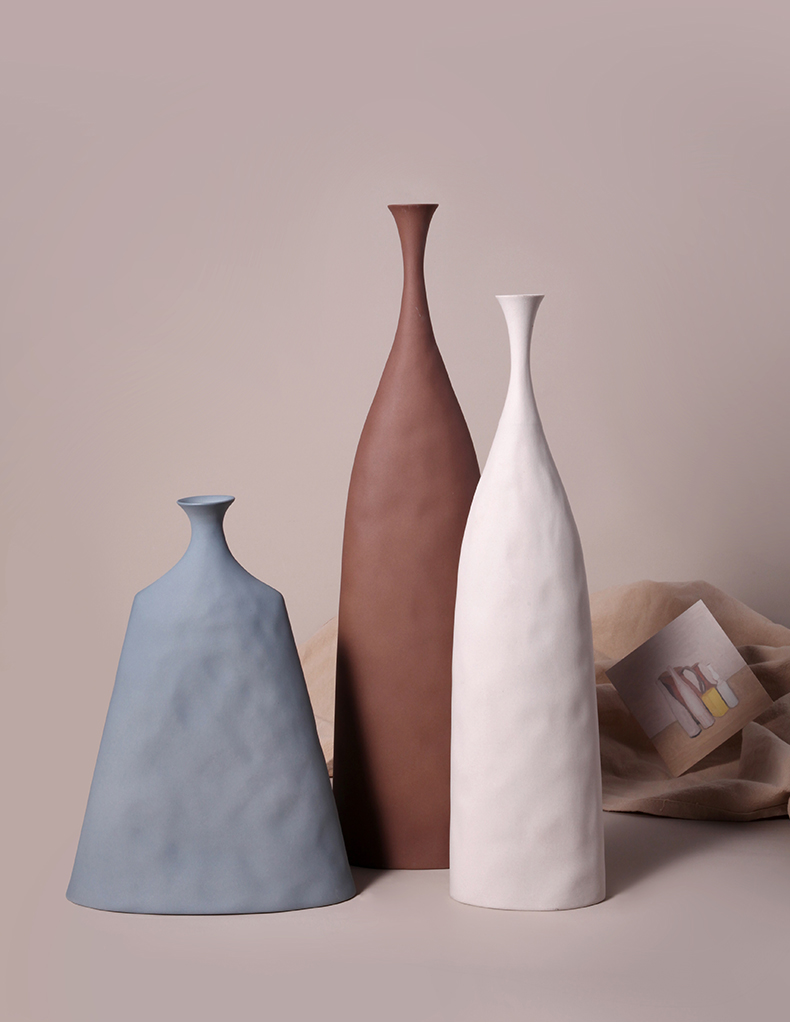 北欧艺术素胚陶瓷花瓶几何不规则纹理创意莫兰迪样板房工艺品摆件封后