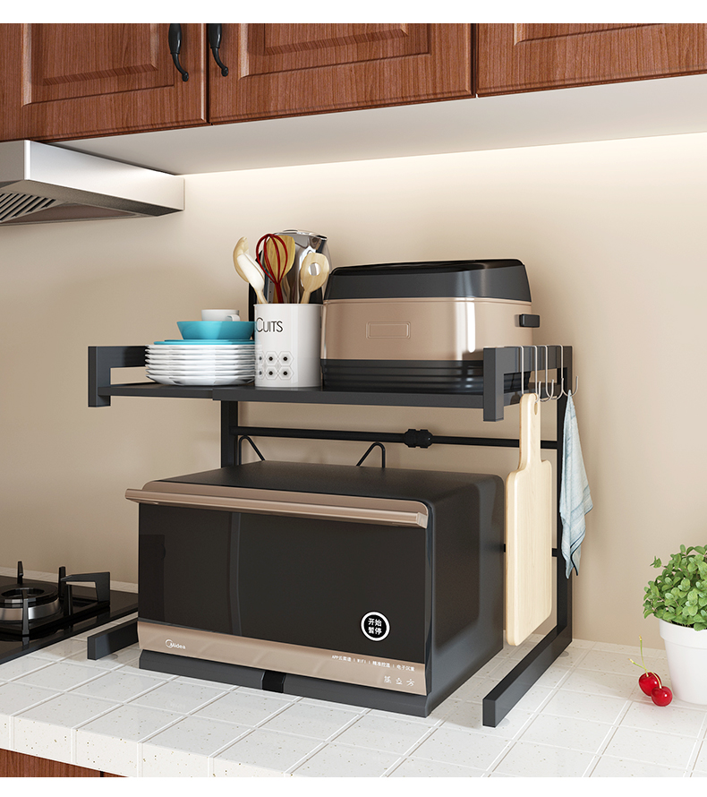 厨房置物架伸缩可调节微波炉架子电饭煲烤箱收纳储物2层落地家用三维