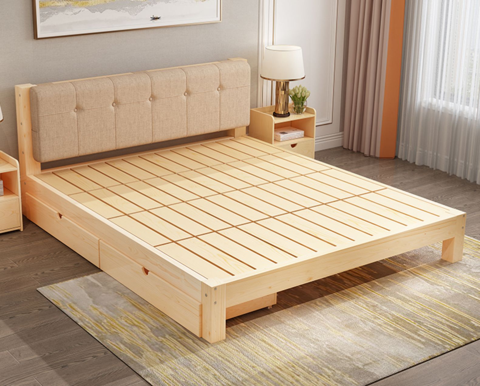 实木床1.8m现代简约双人床1.5米家用主卧出租房床经济型1.2单人床