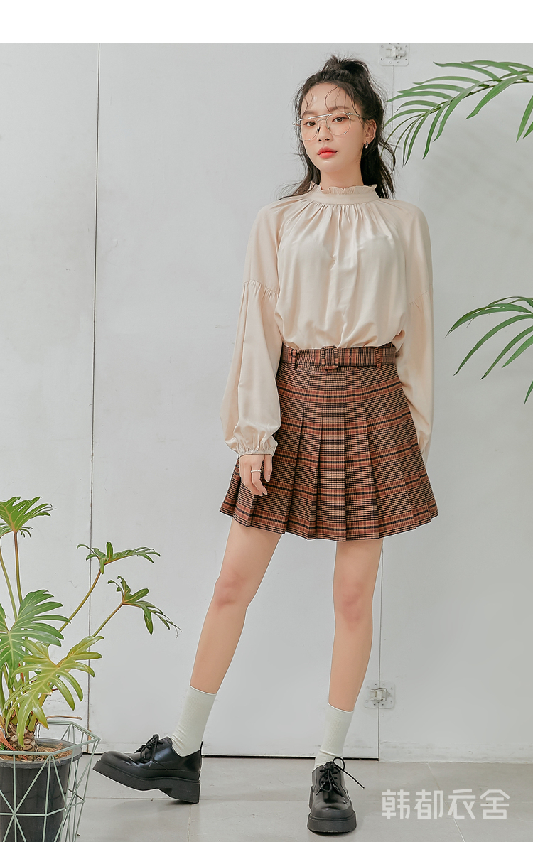 韩都衣舍雪纺衫2021韩版女装春装新款宽松微透灯笼袖上衣