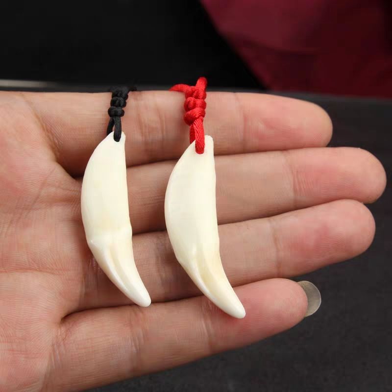 《狼牙项链男士真狼狗牙齿挂件复古霸气黑狗牙女士宝宝辟邪狼牙吊坠