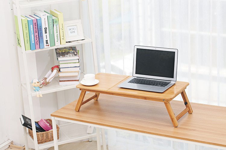 楠竹笔记本电脑桌床上用懒人桌带散热器折叠升降学习书桌 普罗森