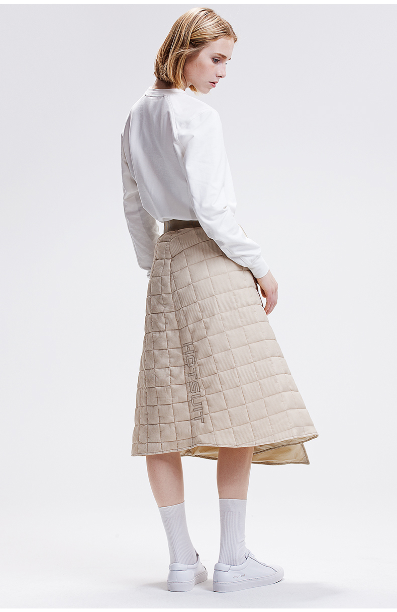 hotsuit棉裙女2019秋季新款a字型保暖过膝长裙飘带收腰显瘦一片裙