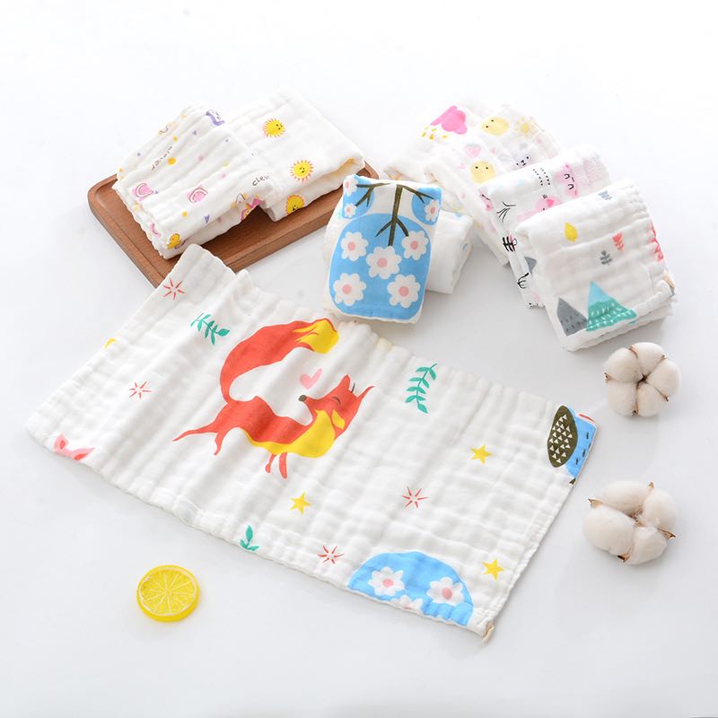 六层纱布儿童洗脸巾2550一包10条图案随机sj