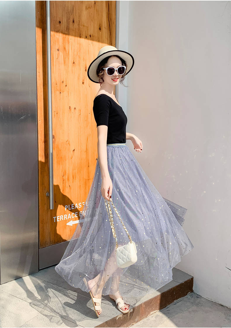 半身裙女2020春夏新款沙裙星星亮片网纱裙仙女裙中长款威珺