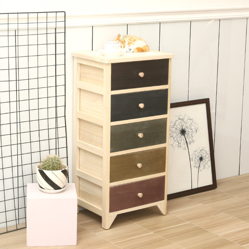 木制抽屉柜带锁实木抽屉收纳柜多层原木带锁斗柜客厅组合小储物柜卧室