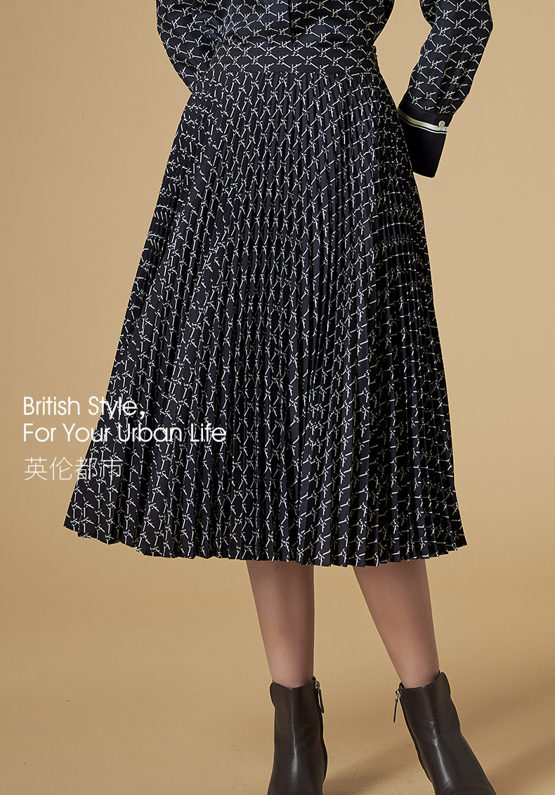 邢菲同款哈吉斯hazzys2021秋冬新品裙子时尚图案半身裙女