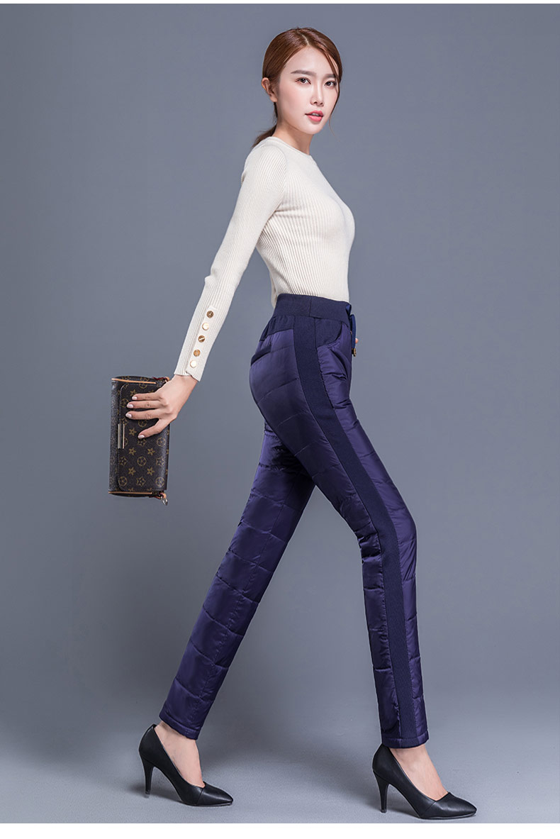 羽绒裤女外穿高腰加厚女士白鸭绒中老年妈妈保暖老人加绒棉裤女冬