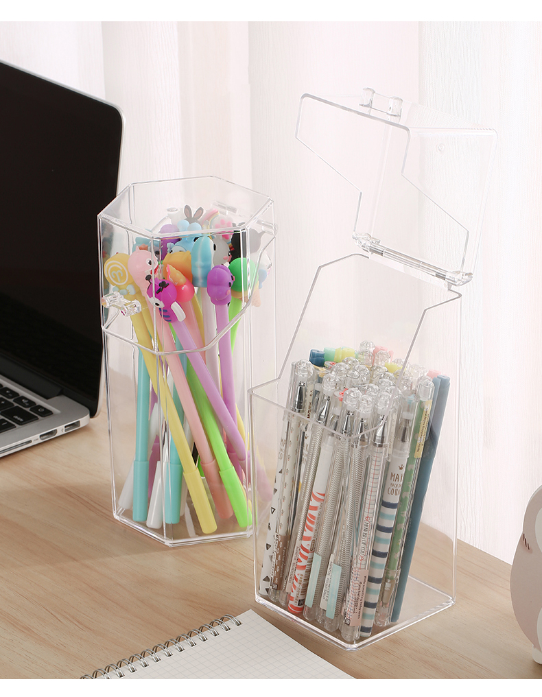 希杰狮王透明亚克力笔筒学生桌面收纳盒亚克力创意时尚可爱笔桶收纳大