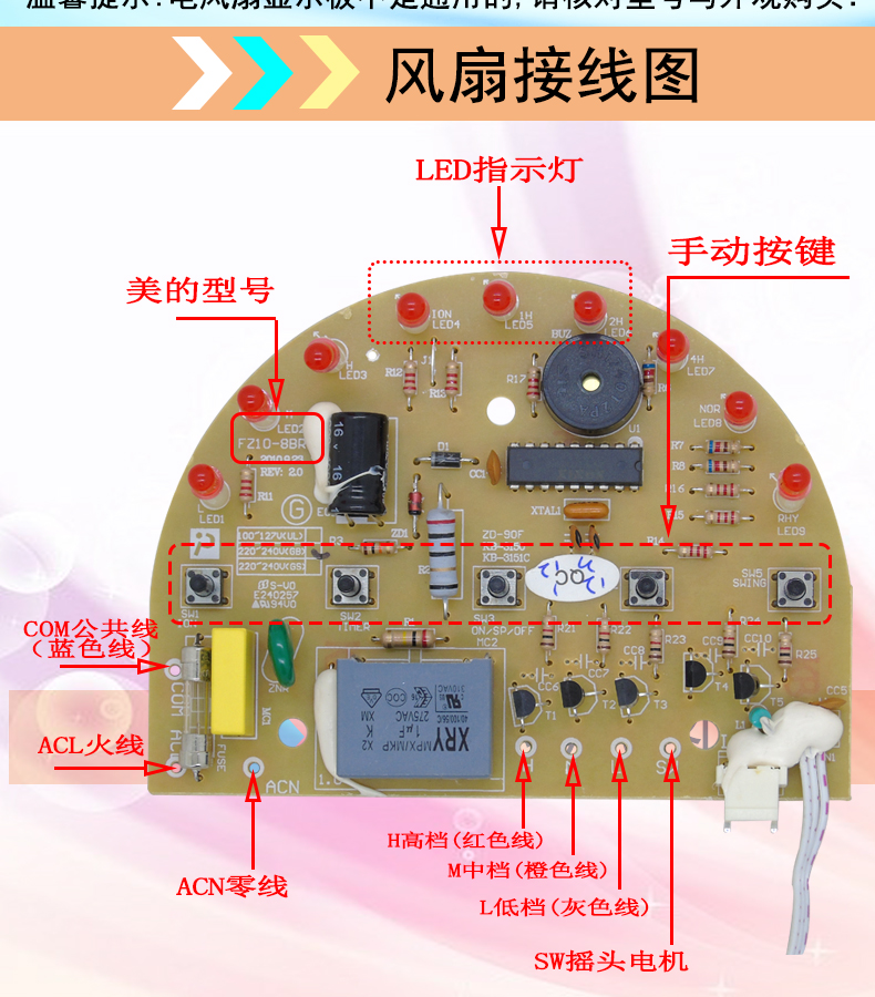 幫客材配 美的電風扇配件線路板fz10-8br1顯示板 按鍵板 燈板 電路板