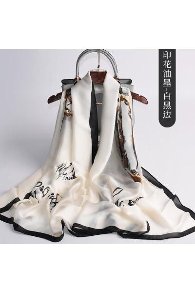 盛世尼曼韩版黑白印花丝巾夏季薄款大方巾披肩超大两用护颈椎的围巾。