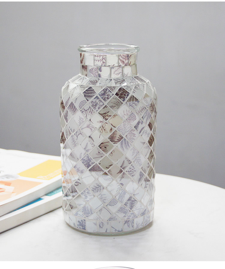 田园粉紫碎花直身马赛克玻璃花瓶时尚家居客餐厅装饰摆设台面花瓶封后