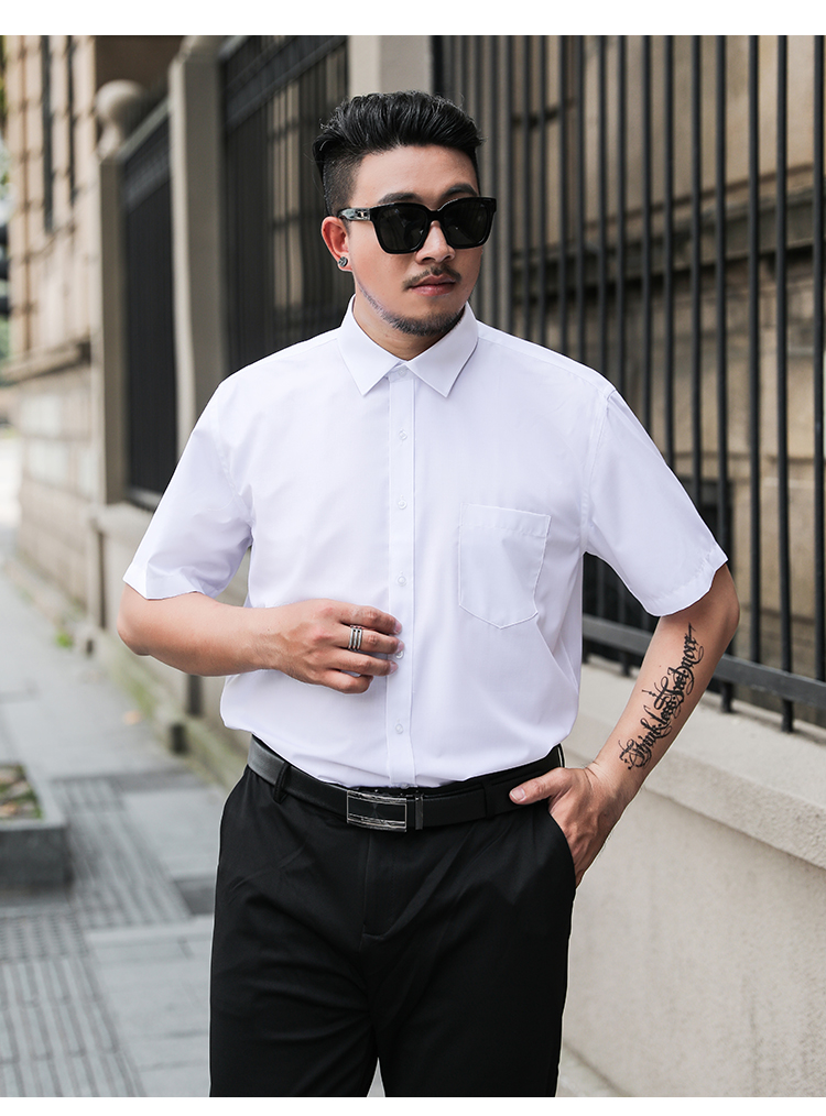 花花公子贵宾实衬衫男2021新款加肥大码短袖衬衣男夏季商务休闲工装男