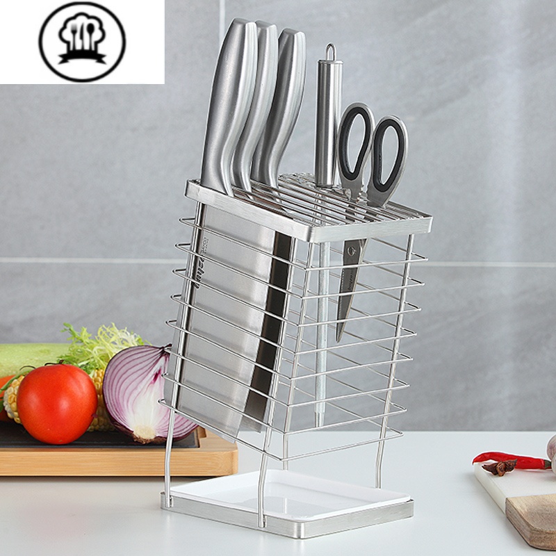 敬平304不锈钢刀架家用厨房刀具收纳架免打孔刀架座菜刀架子沥水刀座