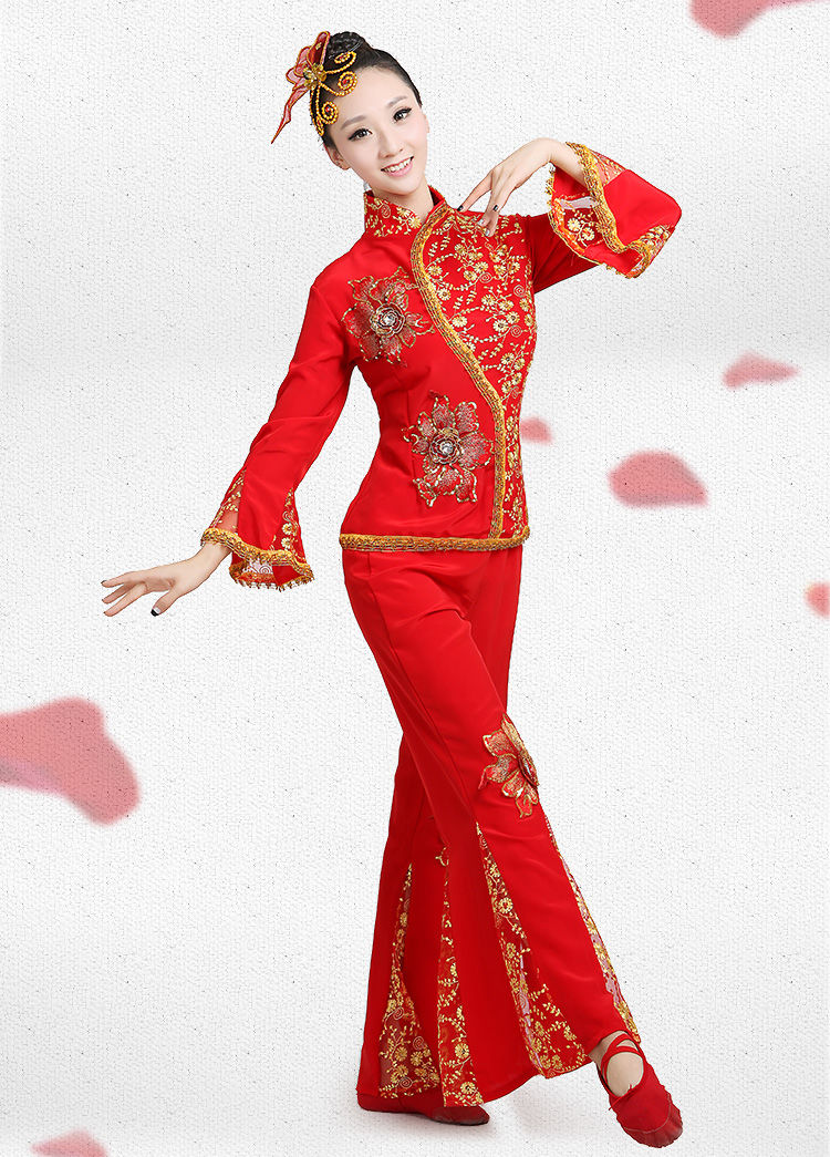 2021新款中老年秧歌服装演出服女腰鼓扇子舞民族舞蹈广场舞表演服 玫