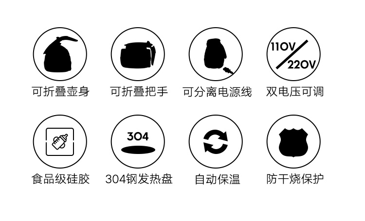 半球(peskoe)电热水壶 食品级硅胶电水壶 折叠双电压烧水壶 0.