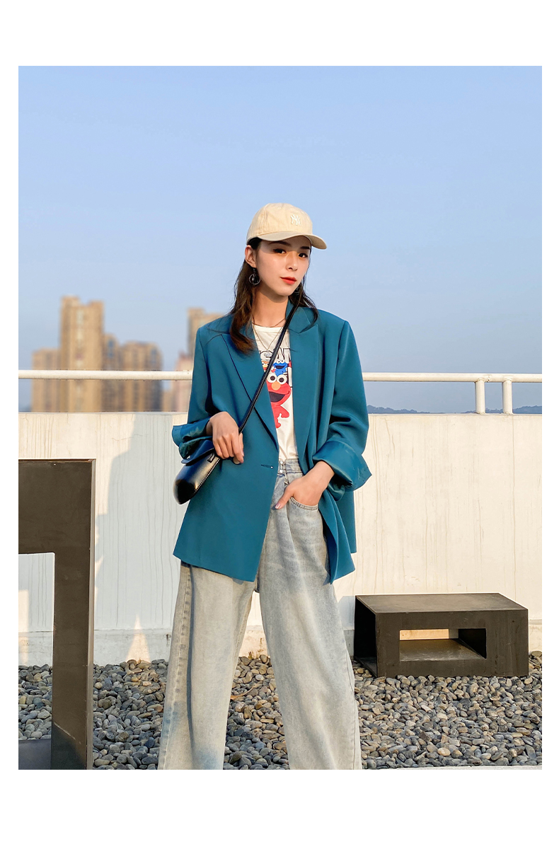 孔雀蓝小西装外套女上衣2020春装新款韩国英伦风chic气质网红西服