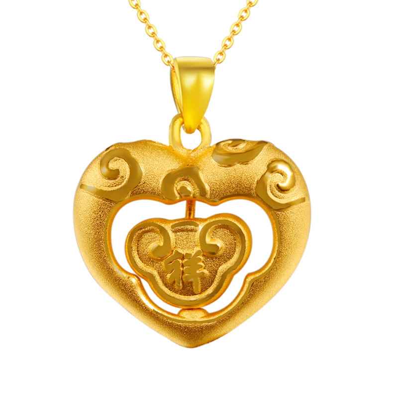 3d硬金足金999时来运转如意锁吊坠女母亲520情节宝宝儿童黄金坠子