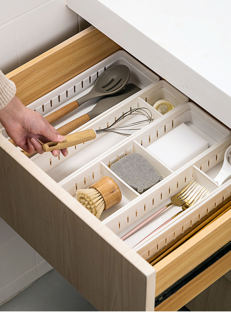 厨房抽屉收纳盒日式分隔餐具整理盒子自由组合家用桌面分格 敬平 白色