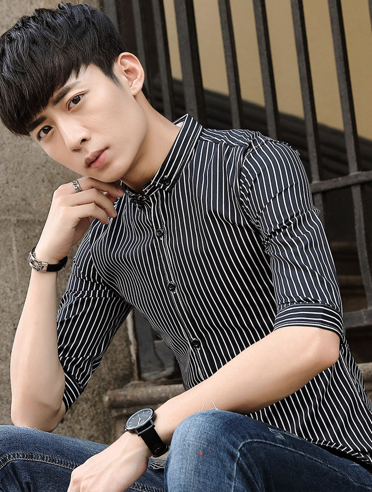 碧芮夏季男士短袖衬衫2019新款韩版修身帅气衬衣青年潮流春夏男装寸衫