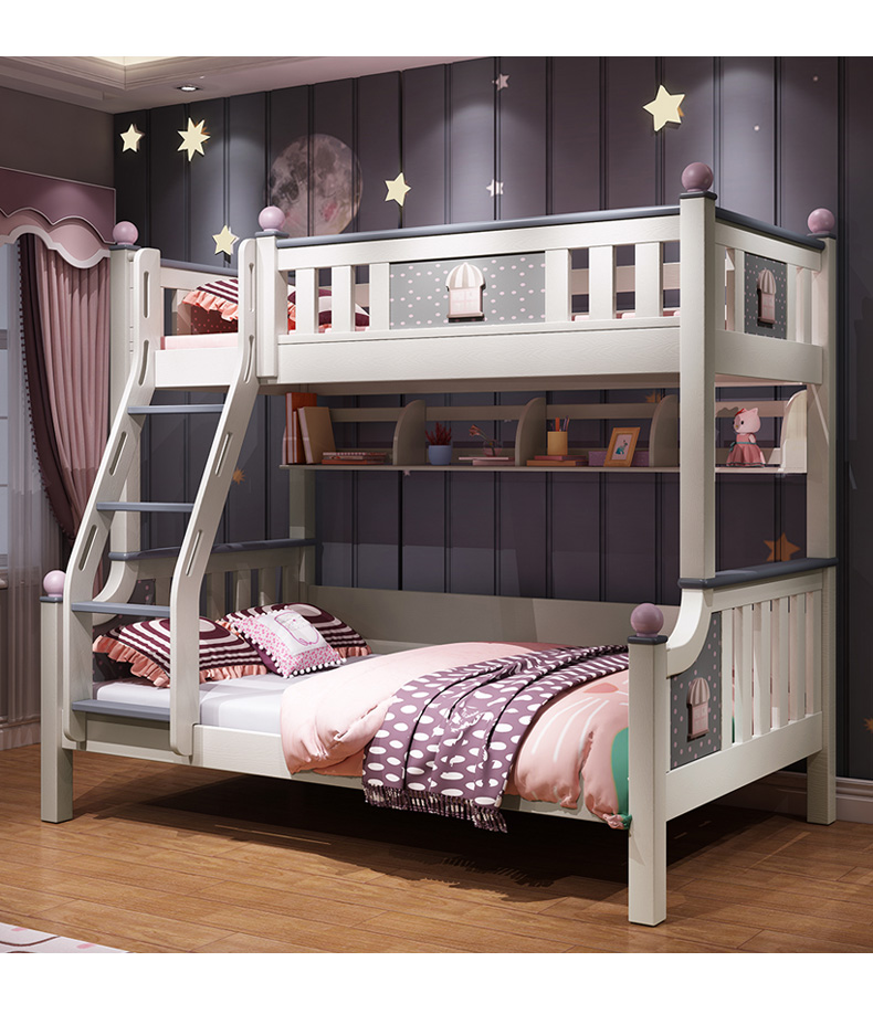 三维工匠上下床多功能组合全实木高低床女孩公主双层床子母床二胎儿童
