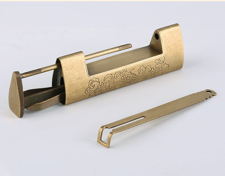 jing ping仿古铜锁老式横开复古纯铜小锁头木箱子柜门挂锁中式古代锁