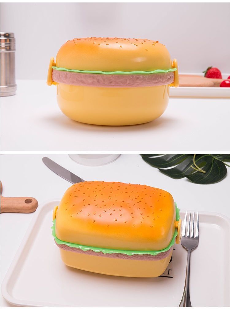 圆形汉堡饭盒儿童碗大童迷你三层汉堡学生便携饭盒可爱方形创意便当盒