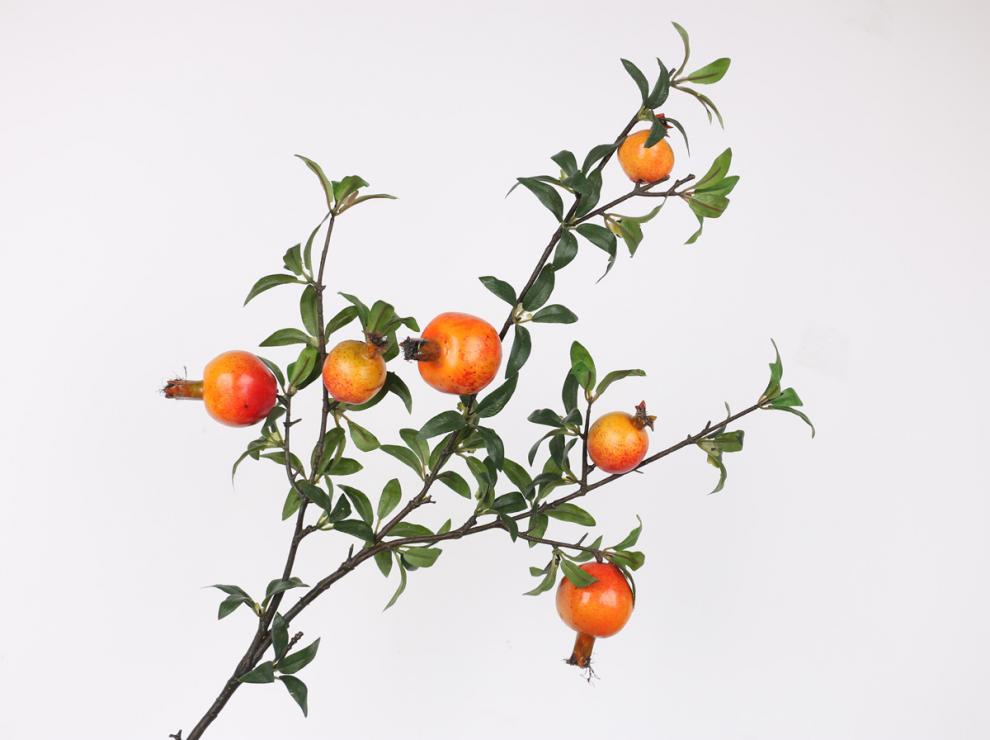 石榴果装饰花艺仿真长支石榴树枝带叶客厅装饰假花摆件