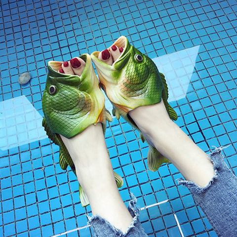 鱼拖鞋韩版时尚外穿夏季女女生一字拖创意搞怪情侣鱼形咸鱼亲子鞋绿