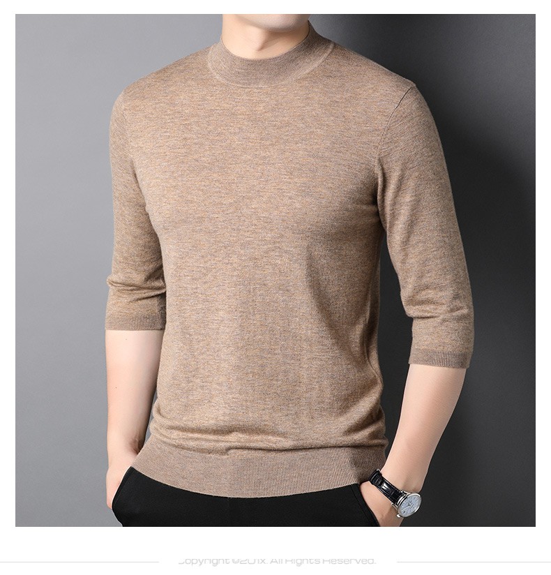 kaiser凯撒羊毛衫男士休闲纯色七分袖毛衣半高领秋冬季纯羊毛百搭打底