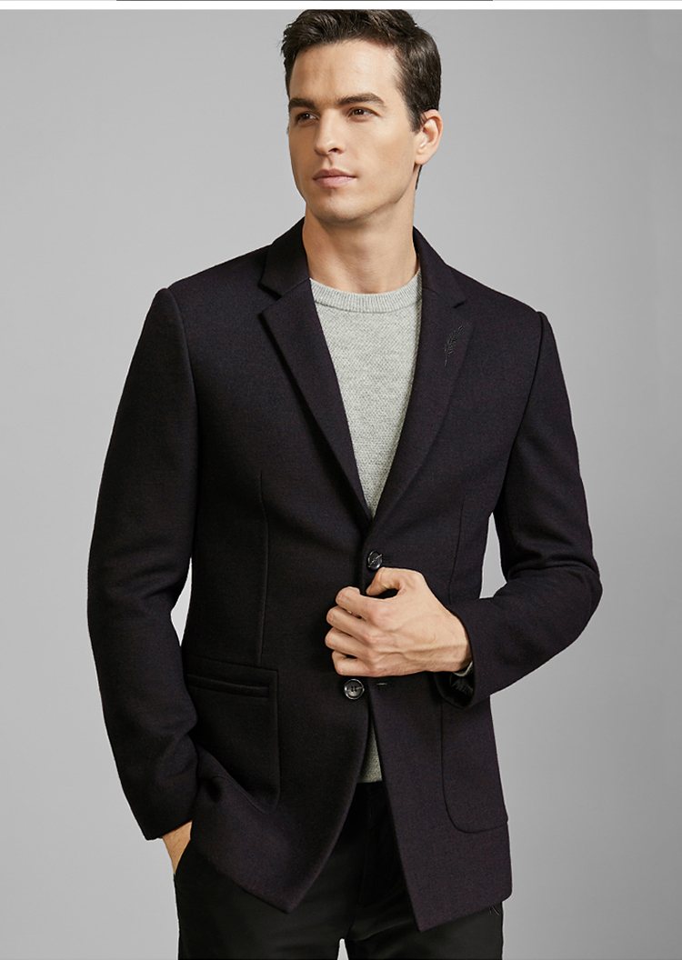 hodo红豆男装男士西服秋季商务有型简约休闲个性绣花舒适毛呢西服外套