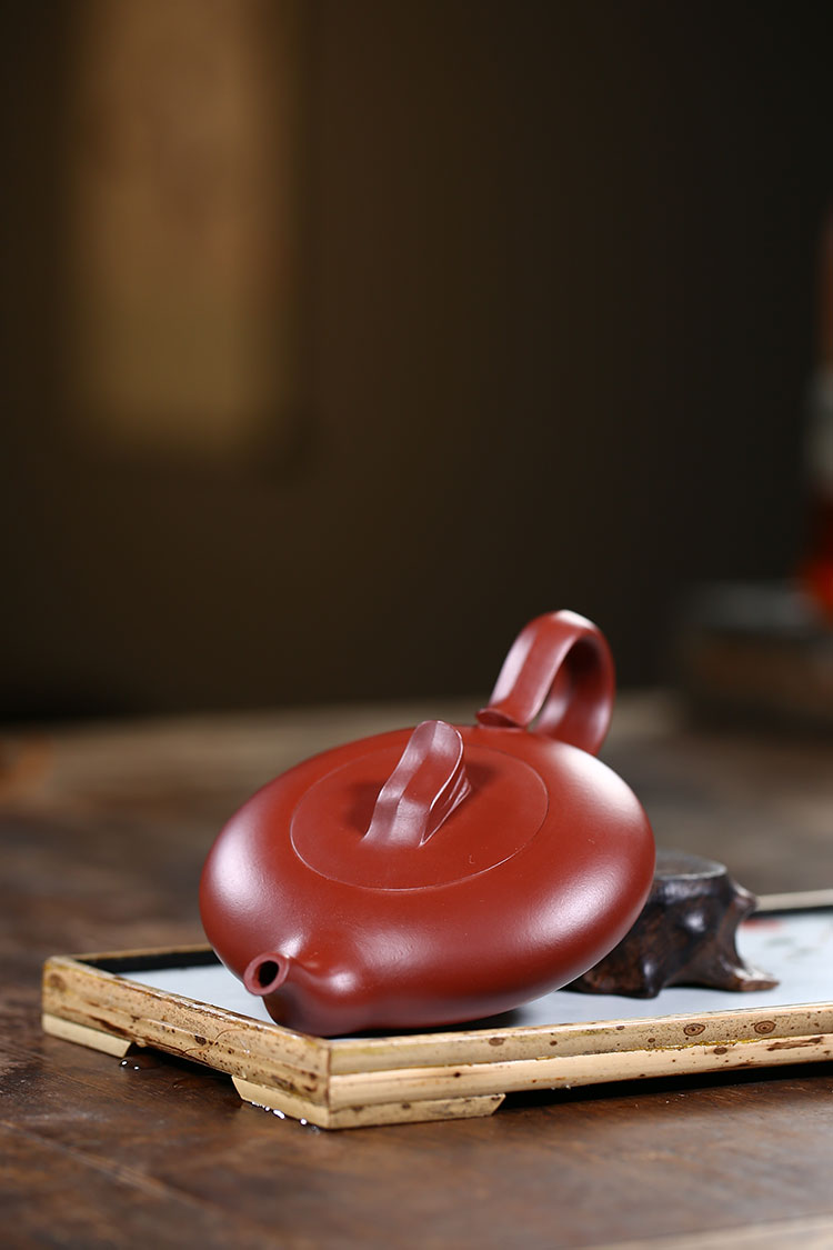 紫砂壶扁飞鸿卡盖小容量茶具宜兴名家纯全手工原矿大红袍朱泥 国泰家