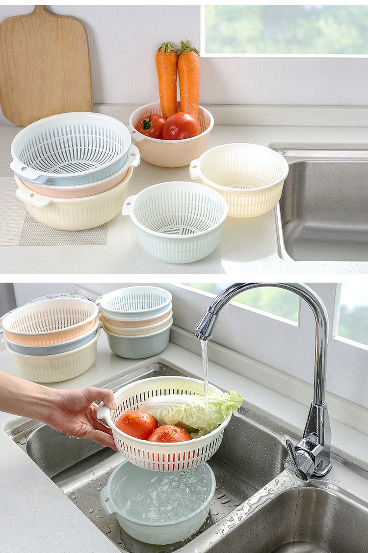双层洗菜盆塑料沥水篮子漏盆淘米创意简约菜蓝淘菜盆家用厨房洗水果盘