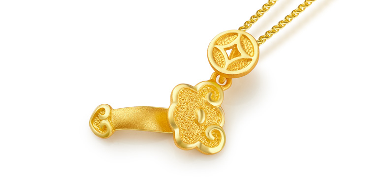 周大生黄金饰品黄金吊坠男女款铜钱如意挂坠送宝宝小孩正品999足金