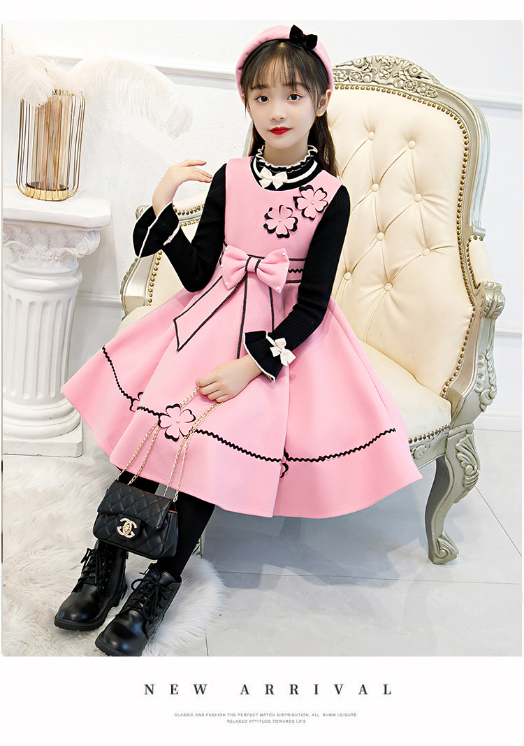 七斓女童连衣裙秋装新款毛呢裙子小女孩童装儿童背心公主裙超洋气秋冬