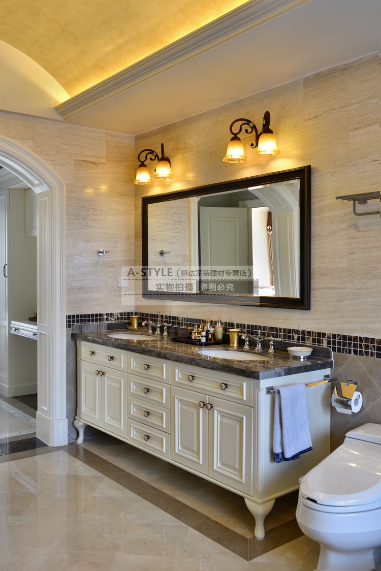 苏宁放心购定制美式浴室柜组合橡木落地式洗脸洗手盆池欧式双盆实木