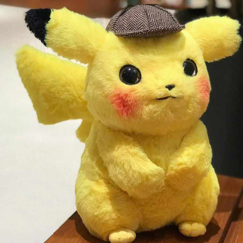 正版大侦探皮卡丘毛绒玩具戴帽子比卡丘公仔大侦探版本